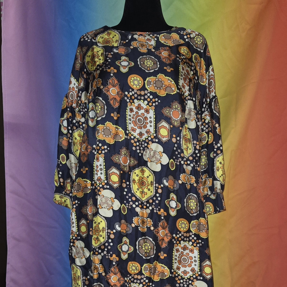 See By Chloe Navy and Orange Patterned Dress